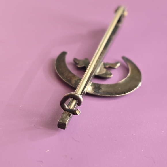 Vintage pixie and moon brooch bar pin Sterling Silver crescent elf fairy .925 - Picture 8 of 16